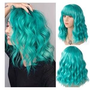 Vibrant Teal Wavy Short Wig